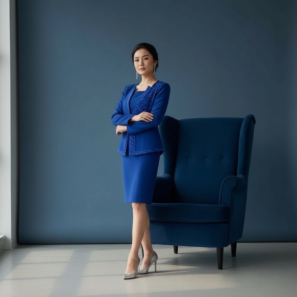 Vtg! Royal Blue Women's Blazer with Scarf Detail - Picture 7 of 16